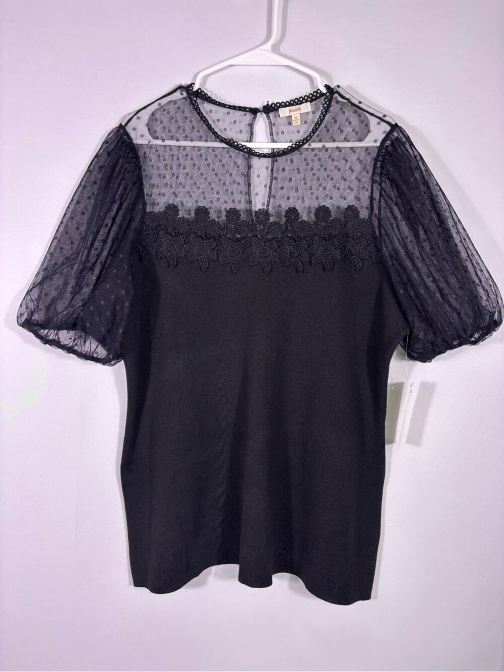 NWT Peach Black Mesh Puff Sleeve Goth Top Romantic Goth Size 2XL